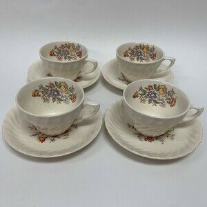 Vintage Clifton by Royal Cups and Saucers Ivory Floral Swirl Rim Lot of 8